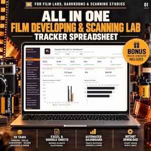 Film Lab Business Tracker Spreadsheet, Film Developing & Scanning Order Tracker, Darkroom Chemistry Log, Excel  Google Sheets Template