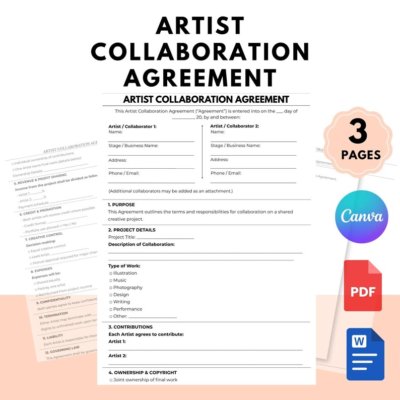 Editable Artist Collaboration Agreement | Creative Partnership Contract ...
