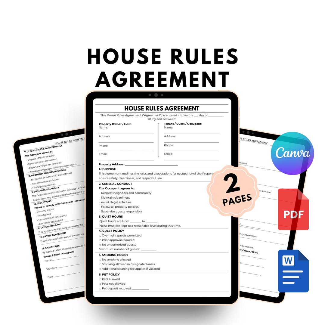 Editable House Rules Agreement | Home Rules Contract Template | PDF ...