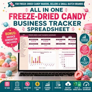Freeze Dried Candy Business Tracker Spreadsheet | Batch Cost  Pricing Calculator, Inventory, Sales & Profit | Excel Google Sheets