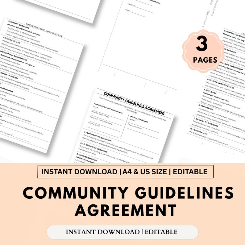 Editable Community Guidelines Agreement | Online Community Rules PDF ...