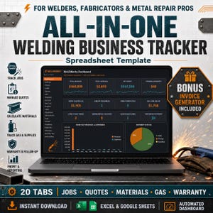 Welding Business Tracker Spreadsheet, Excel & Google Sheets Job Quote Invoice Template for Welders Fabricators, Metal Shop Profit Tracker