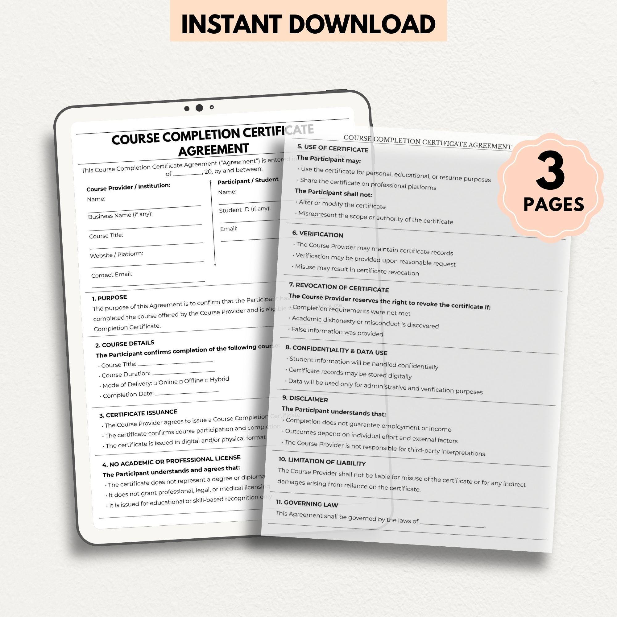 Editable Course Completion Certificate Template | Training Certificate ...