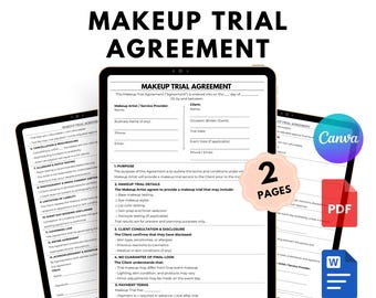 Bearbeitbare Make-up-Vereinbarung - Braut Make-up-Probevertrag PDF Word Canva