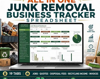 Junk Removal Business Tracker Spreadsheet | Excel  Google Sheets Template for Hauling, Cleanout & Debris Business | Invoice + Expense