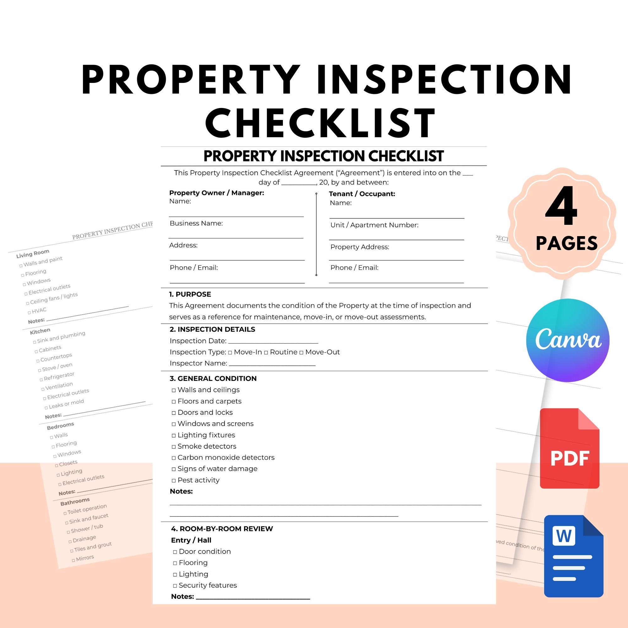 Editable Property Inspection Checklist | Rental Inspection Form | PDF ...
