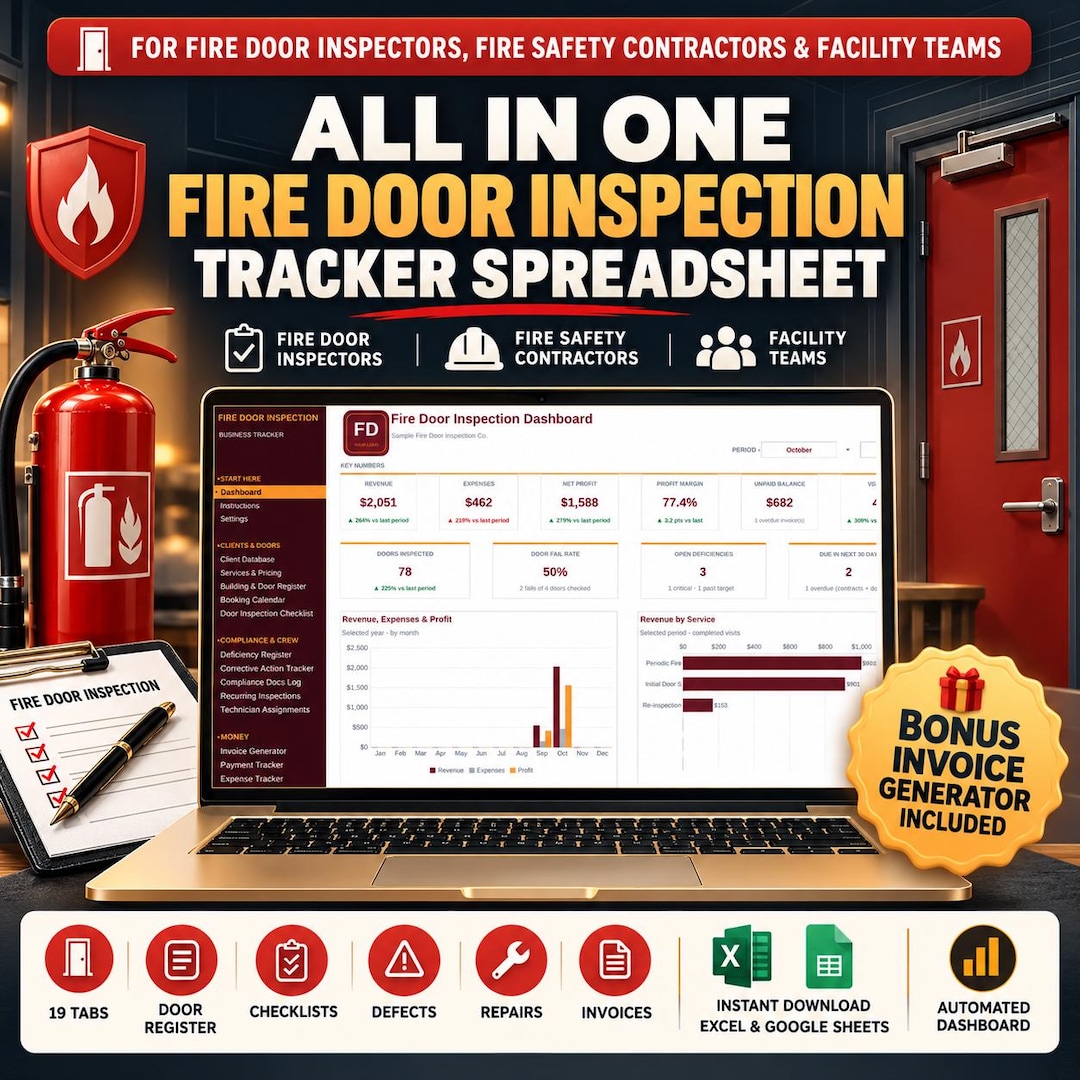 Fire Door Inspection Tracker Spreadsheet, Fire Safety Inspector Excel ...