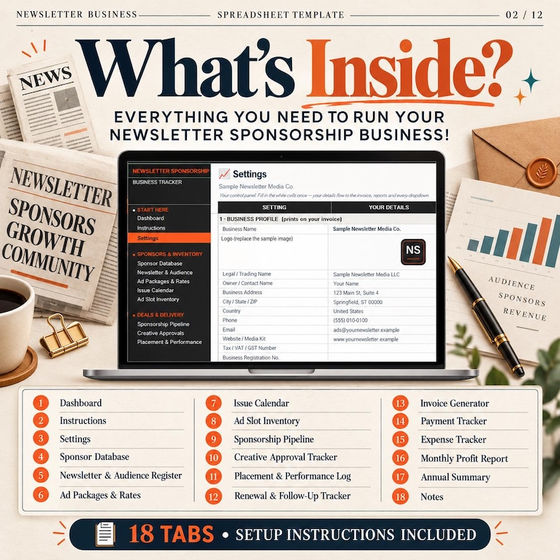 Newsletter Sponsorship Tracker Spreadsheet, Ad Sales Pipeline, Sponsor ...
