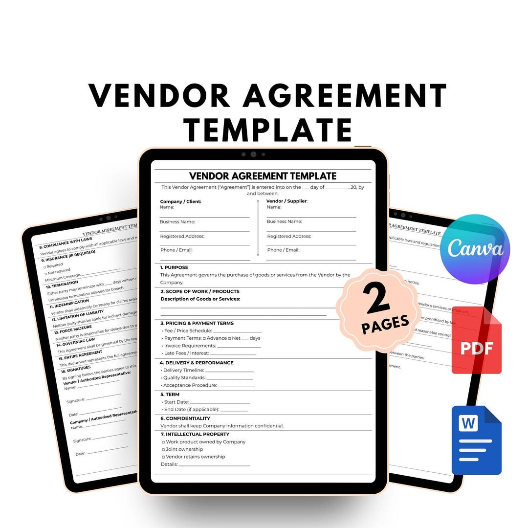 Editable Vendor Agreement Template | Supplier Service Contract | PDF ...
