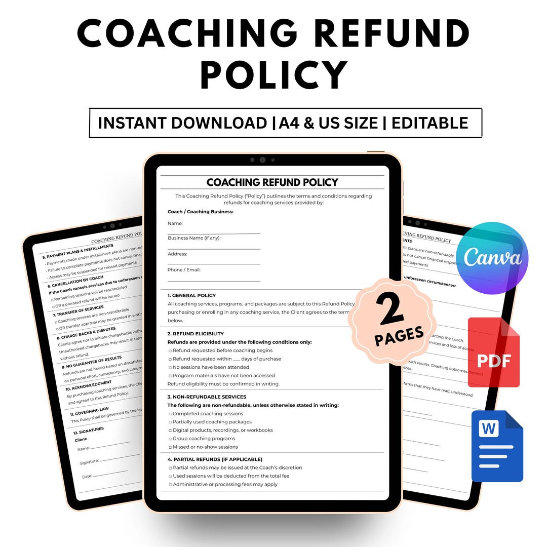Editable Coaching Refund Policy Template Coaching Cancellation