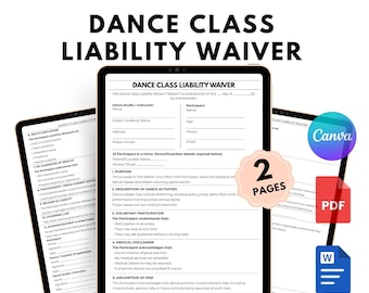 Editable Dance Class Liability Waiver | Dance Studio Release | PDF Word Canva