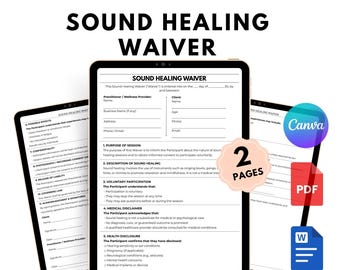 Editable Sound Healing Waiver – Sound Therapy Liability Release PDF Word Canva