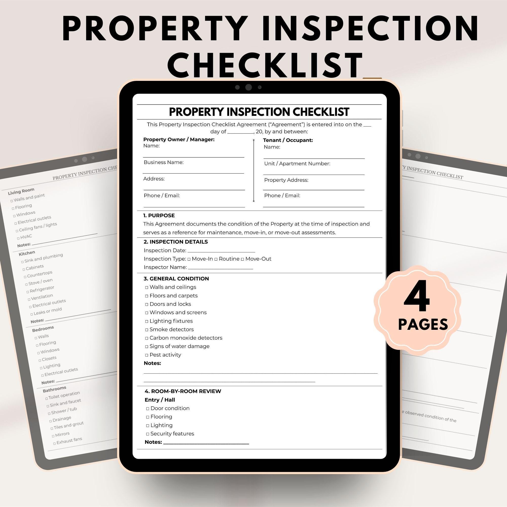 Editable Property Inspection Checklist | Rental Inspection Form | PDF ...