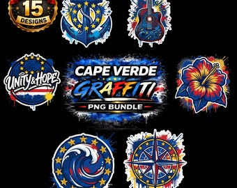 Cape Verde Graffiti PNG Bundle: 15 Street Art Flag Designs (Digital Download)