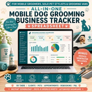 Mobile Dog Grooming Business Tracker Spreadsheet | Excel Google Sheets Groomer Client Appointment Rebooking Planner | Instant Download