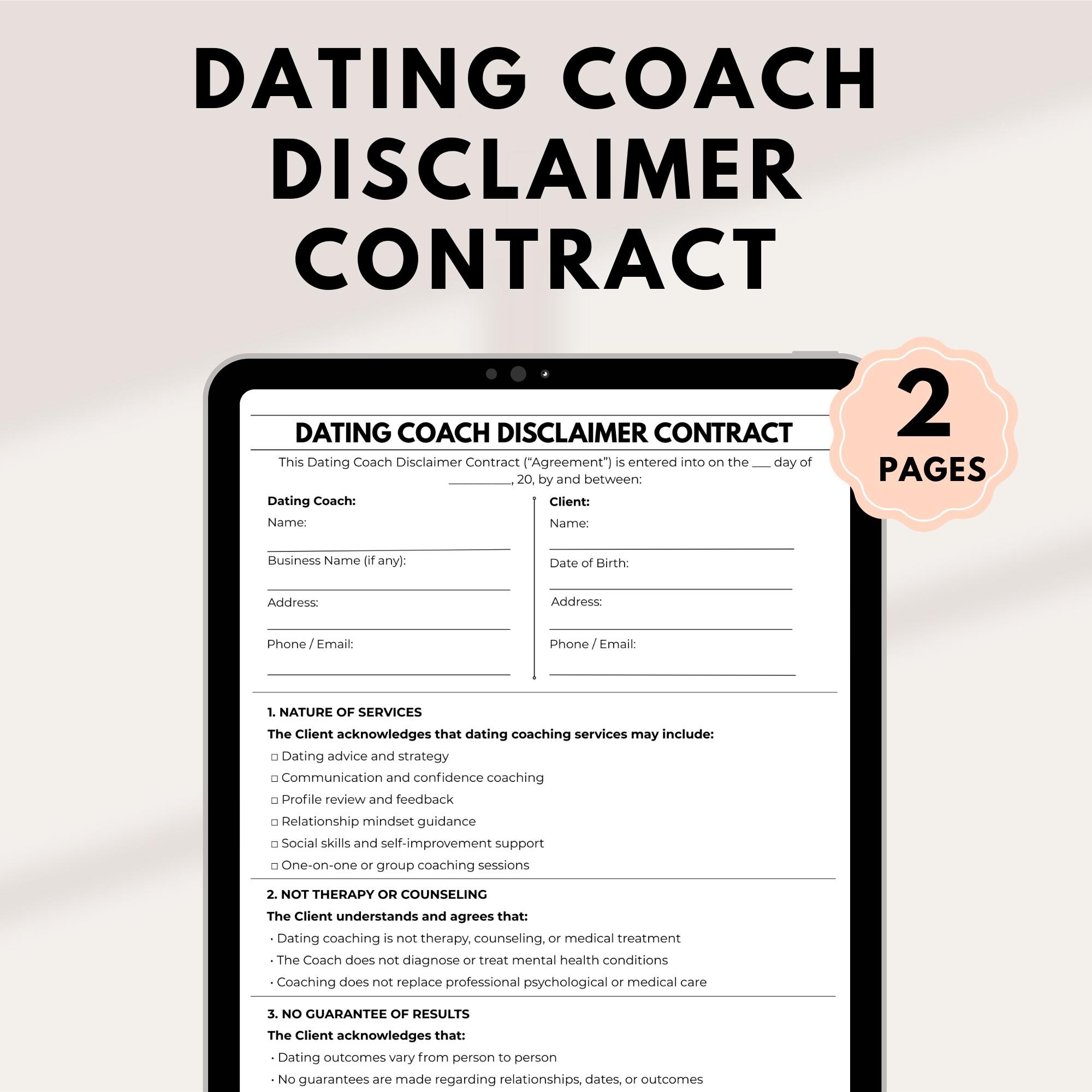 Dating Contract.pdf Editable Dating Coach Disclaimer Contract | Relationship Coaching ...
