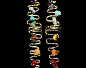 7 Chakra  Artisan Crafted Copper Wire-Wrapped Full-Finger Ring with Genuine Semi-Precious Gemstones