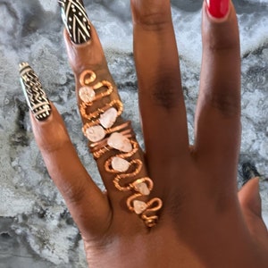 Copper Artisan Crafted Wire-Wrapped Full-Finger Ring with Genuine Semi-Precious Gemstones
