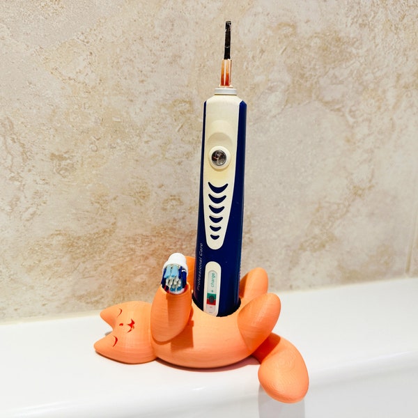 Cat Shape Electric Toothbrush & Replacement Heads Holder Stand 3D Printed Fun Gift Bathroom Accessory Custom Colours