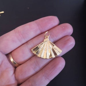 Gold plated chinese folding fan pendant charm