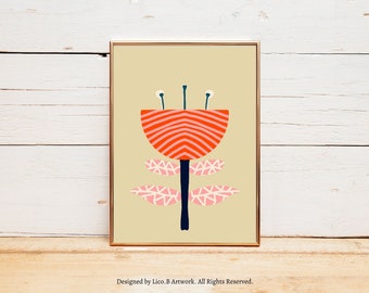 Minimalistische print, geometrische bloemen kunst aan de muur, lijn bloem print, digitale kunst - botanische lijn kunst, floral poster - afdrukbare kunst aan de muur