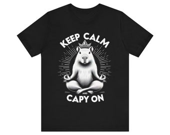 Keep Calm and Capy On - Funny Capybara with Crown Meditating Unisex Jersey Short Sleeve Tee