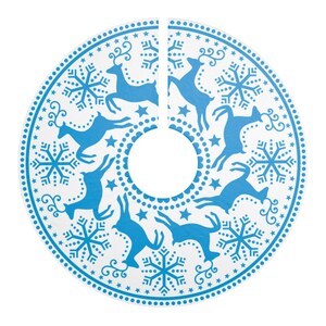 Scandinavian Folk Art Blue Reindeer Christmas Tree Skirt image 2