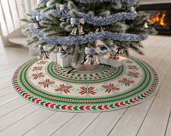 Christmas Tree Skirt with European Traditional Folk Art