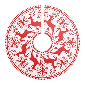 Scandinavian Folk Art Red Reindeer Christmas Tree Skirt image 2