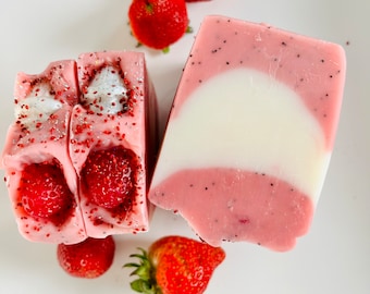 Strawberry Shortcake Soap //PINK soap// strawberry soap// essential oil soaps// VALENTINES soap// handmade soap // tropical lemon soap