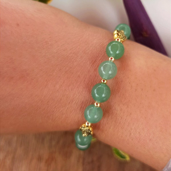 Aventurine lithotherapy bracelet Moonstone depression sterility impotence sleep in natural stone of 8 with silver-golden charm