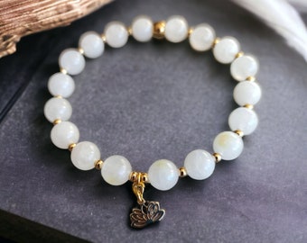 Genuine pearl bracelet genuine pearls lithotherapy with golden Lotus in stainless steel, large choice of stones available