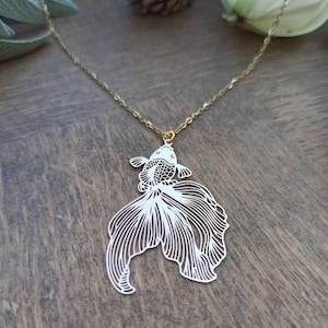 Filigree fish necklace for women - gold stainless steel with 45 cm fine chain