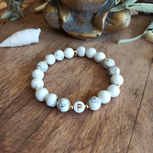Pulsera personalizable con letras y palabras en perla hwolita natural. en litoterapia pérdida de peso 8 mm 6 mm y 4 mm de su elección Muy de moda