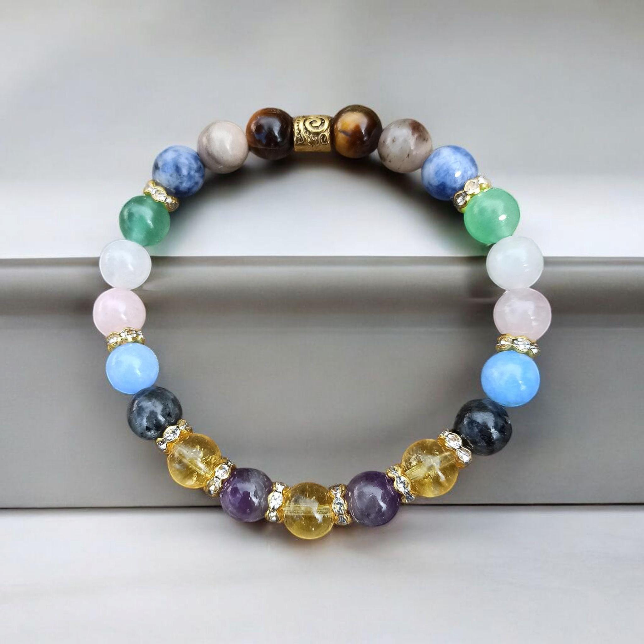 Natural pearl bracelet protection / Citrine Amethyst Aquamarine Tiger Eye Aventurine Labradorite Soldalite Quartz 8mm beads