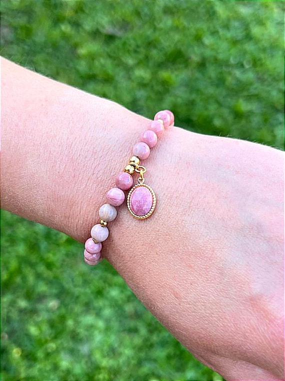Bracelet Perles Rhodochrosite Naturelle - Pierres En Pépites, Sur Mesure - Fabriqué En France