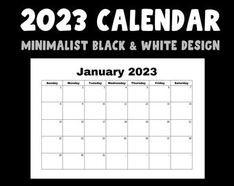 2023 Monthly Printable Calendar / Minimalist Design / Black & White / Instant Download