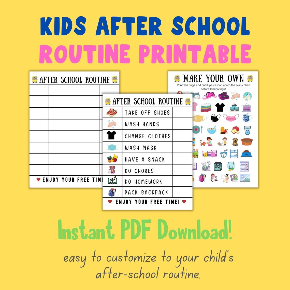 Kids After School Routine Charts Cute Printable Checklist image 1
