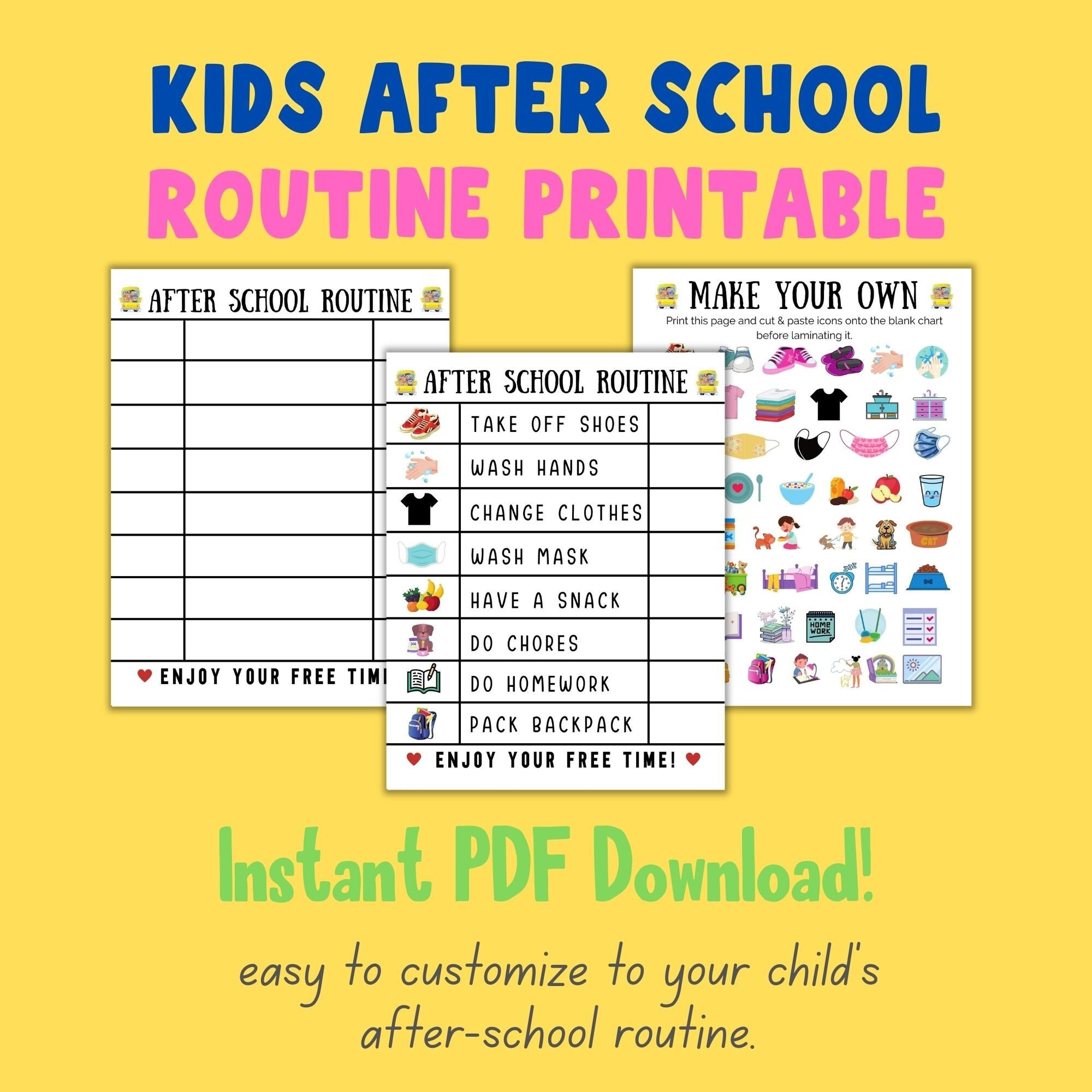 kids-after-school-routine-charts-cute-printable-checklist-instant-download-premade-blank-customizable-charts-daily-responsibility-etsy