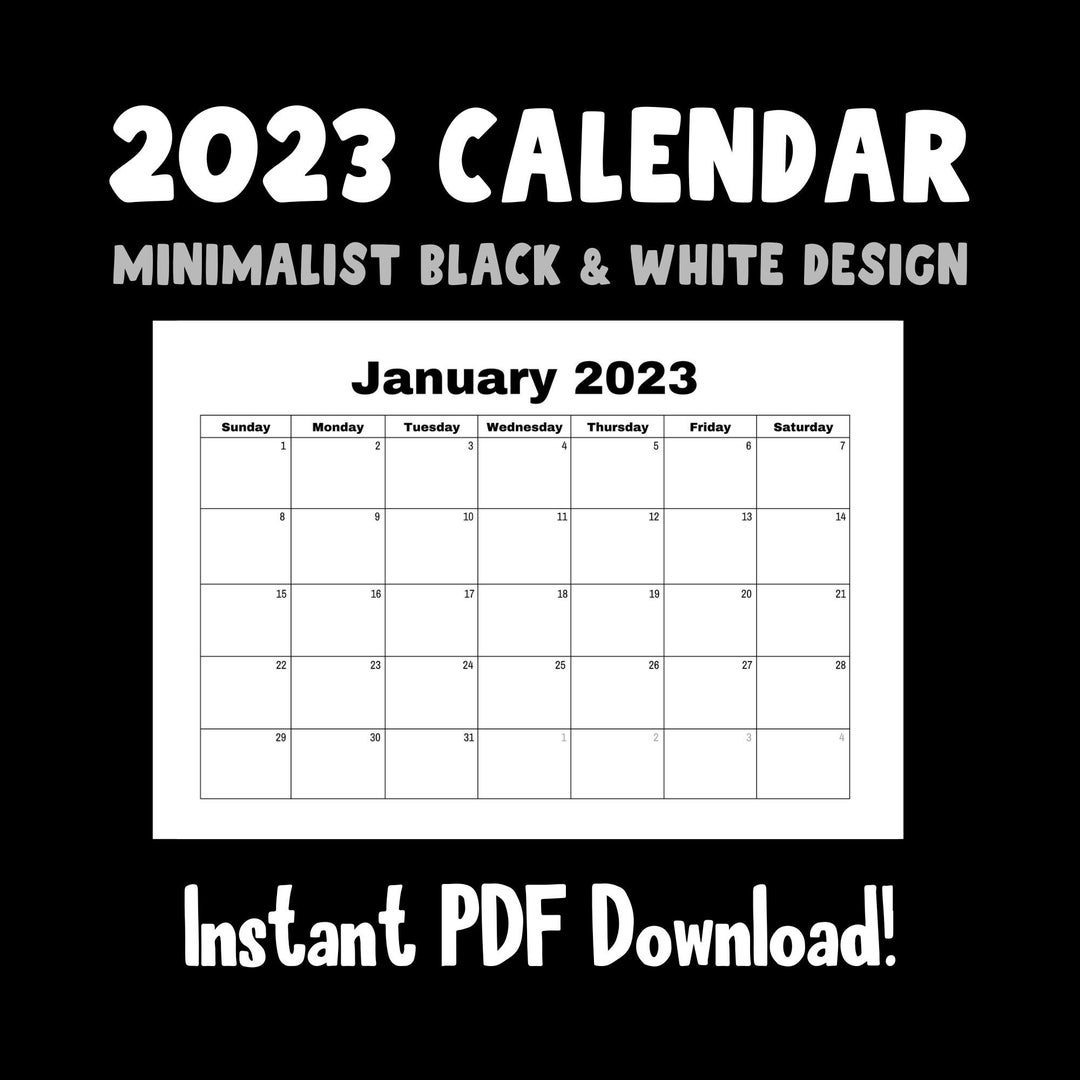 2023-monthly-printable-calendar-minimalist-design-black-etsy