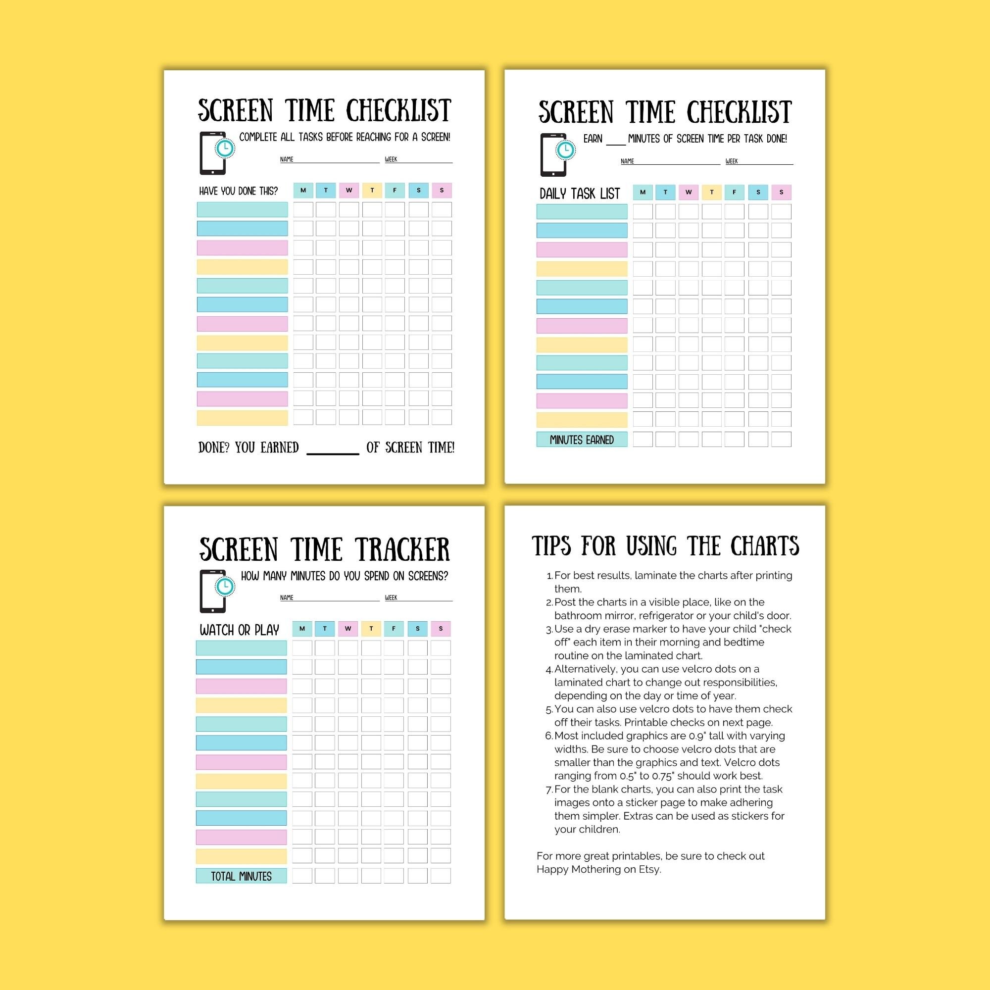 Kids Screen Time Checklist / Tracker Cute Printable Chore - Etsy Australia