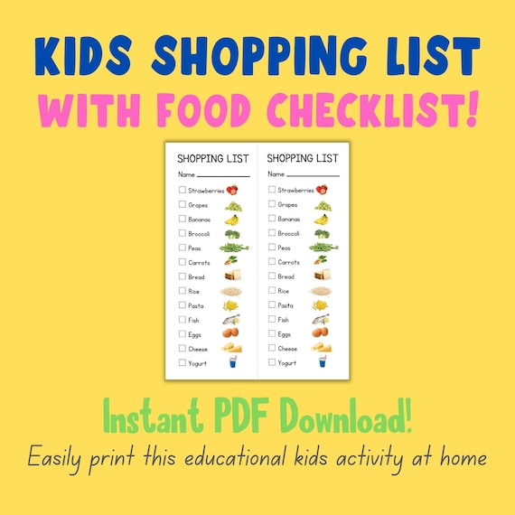 Kids Shopping List Cute Printable Grocery Shopping Checklist - Etsy