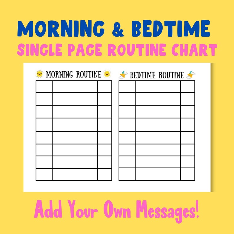 Kids Morning / Bedtime Routine Single Page Charts, Cute Printable ...