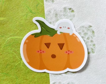 Pumpkin and Ghost Friend Sticker, Cute Sticker