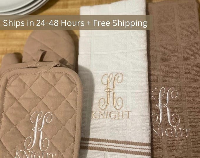 Personalized Kitchen Towel Set | Embroidered Kitchen Towels | Housewarming Gift | Realtor Closing Gift | Custom Kitchen Decor Airbnb Kitchen