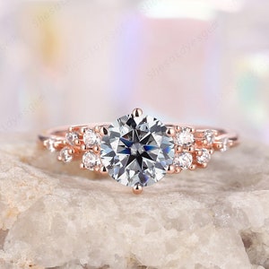 Vintage Round Cut Gray Moissanite Engagement Ring, Unique Rose Gold Grey Moissanite and Diamond Promise Ring, Wedding Ring Gift For Women