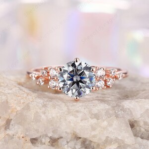 Vintage Round Cut Gray Moissanite Engagement Ring, Unique Rose Gold Grey Moissanite and Diamond Promise Ring, Wedding Ring Gift For Women