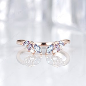 Open Gap Alexandrite Wedding Band, Vintage Alexandrite Engagement Ring, Rose Gold Ring Enhancer Matching Band, June Birthstone Wedding Ring