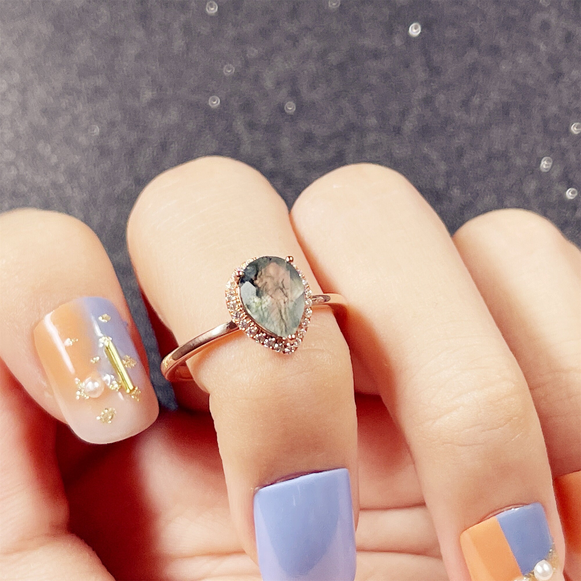 Antique 1.2ct Moss Agate Engagement Ring 14K Rose Gold Diamond | Etsy