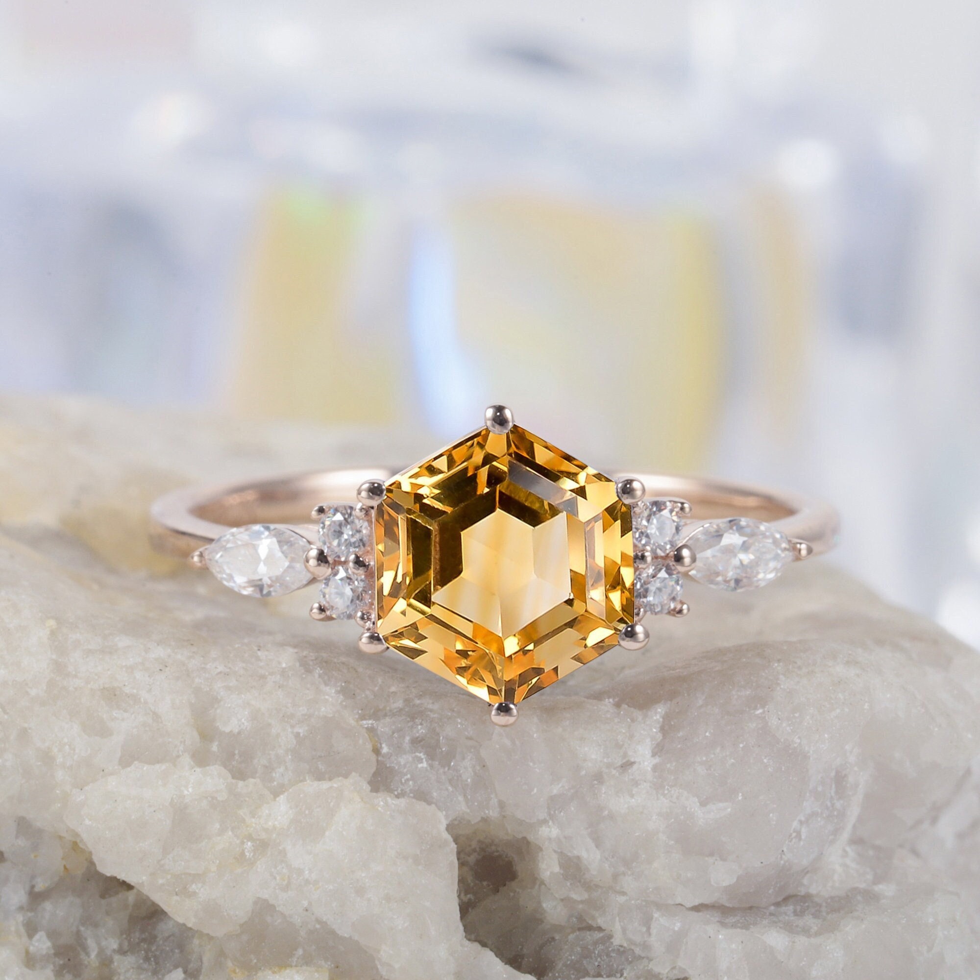 18KT White Gold Citrine Diamond Ring | Grand Jewelers